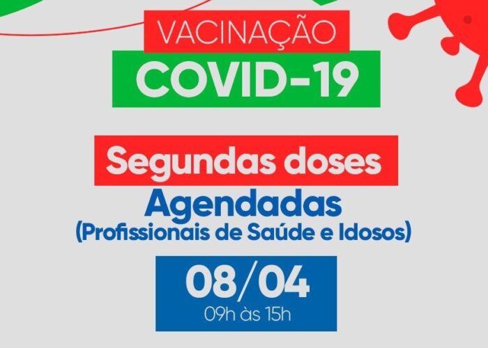 Segunda dose agendada: vacinação nesta quinta-feira, dia 8, será feita em três pontos da cidade