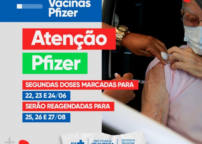 Datas de aplicação das segundas doses da Pfizer serão reagendadas