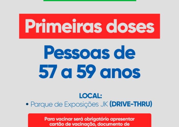 Covid-19: vacinação neste sábado (19) será para pessoas entre 57 e 59 anos no Parque de Exposições