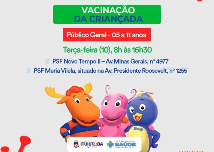 Vacinação infantil contra a COVID-19 nesta terça-feira(10) será no PSF Novo Tempo II e no PSF Maria Vilela