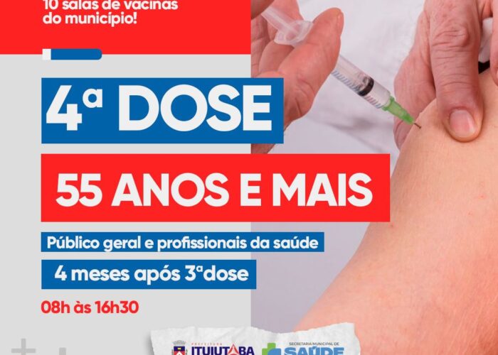 Pessoas e trabalhadores da Saúde acima de 55 anos vão receber a 4ª dose contra Covid