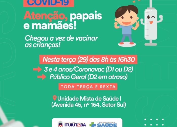 Prefeitura retoma vacinação de Covid para crianças com 3 e 4 anos