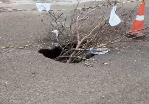Buraco no meio do cruzamento da Rua México com Av. Tiradentes será eliminado assim que o tempo estabilizar